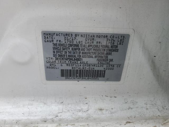 VIN 3N1CN7AP3HL840021 2017 NISSAN VERSA no.12