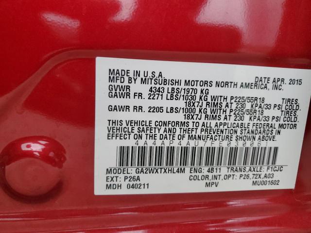 2015 MITSUBISHI OUTLANDER - 4A4AP4AU7FE030061