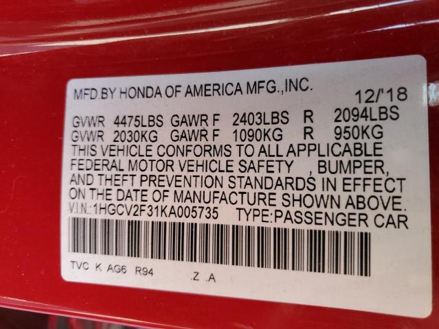 2019 HONDA ACCORD SPO - 1HGCV2F31KA005735