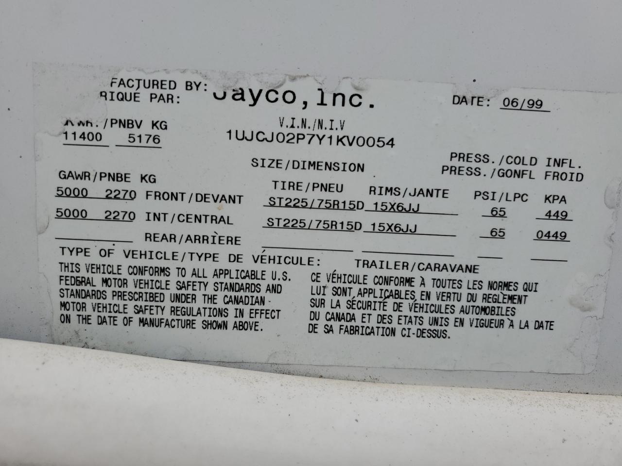 Lot #3023465267 2000 JAYCO DESIGNER