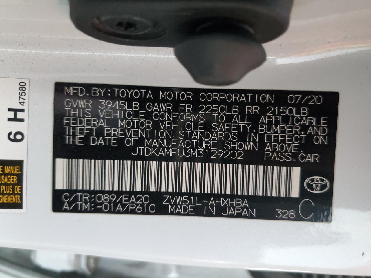 Lot #3030653088 2021 TOYOTA PRIUS SPEC