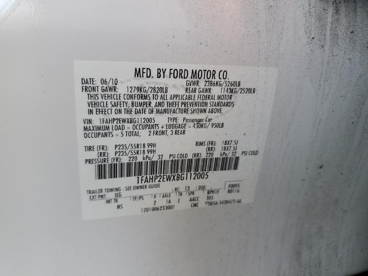 Lot #2994208262 2011 FORD TAURUS SEL