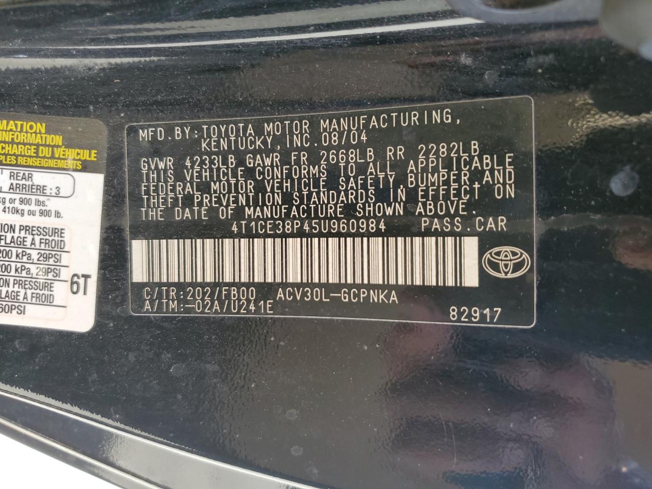 Lot #3030669099 2005 TOYOTA CAMRY SOLA