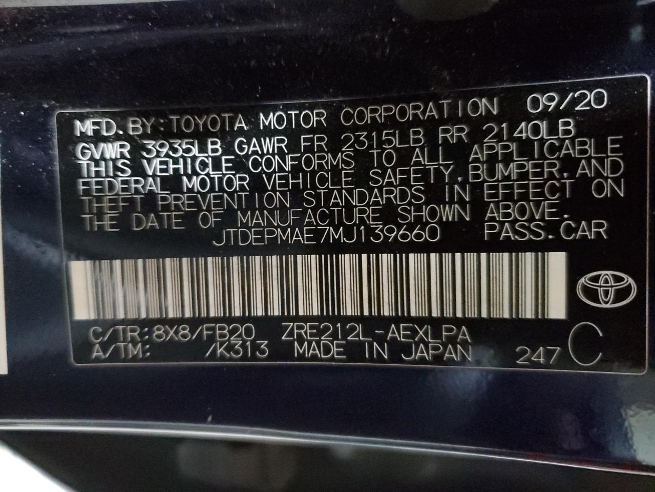 Lot #2979451678 2021 TOYOTA COROLLA LE