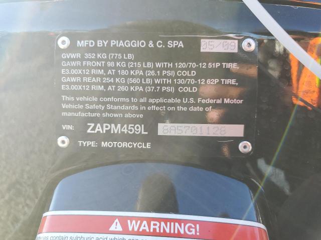 2010 PIAGGIO MOTORCYCLE ZAPM459L8A5701128