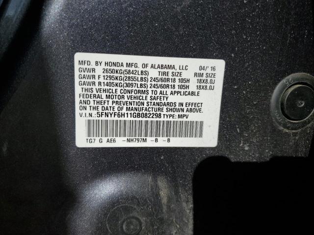 VIN 5FNYF6H11GB082298 2016 HONDA PILOT no.13