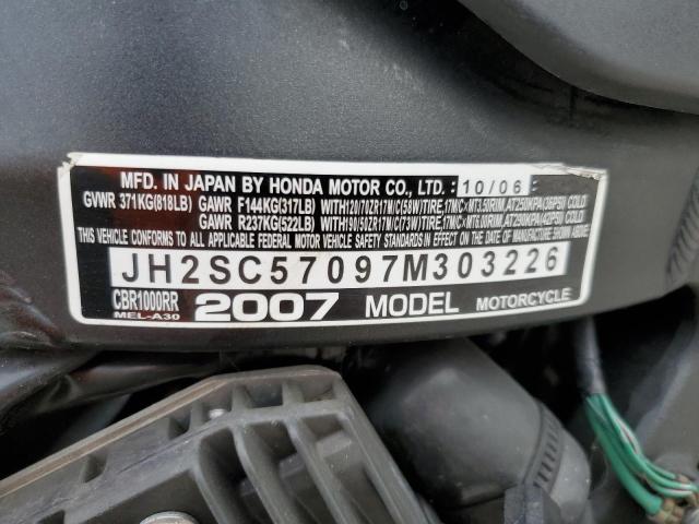 2007 HONDA CBR1000 RR JH2SC57097M303226