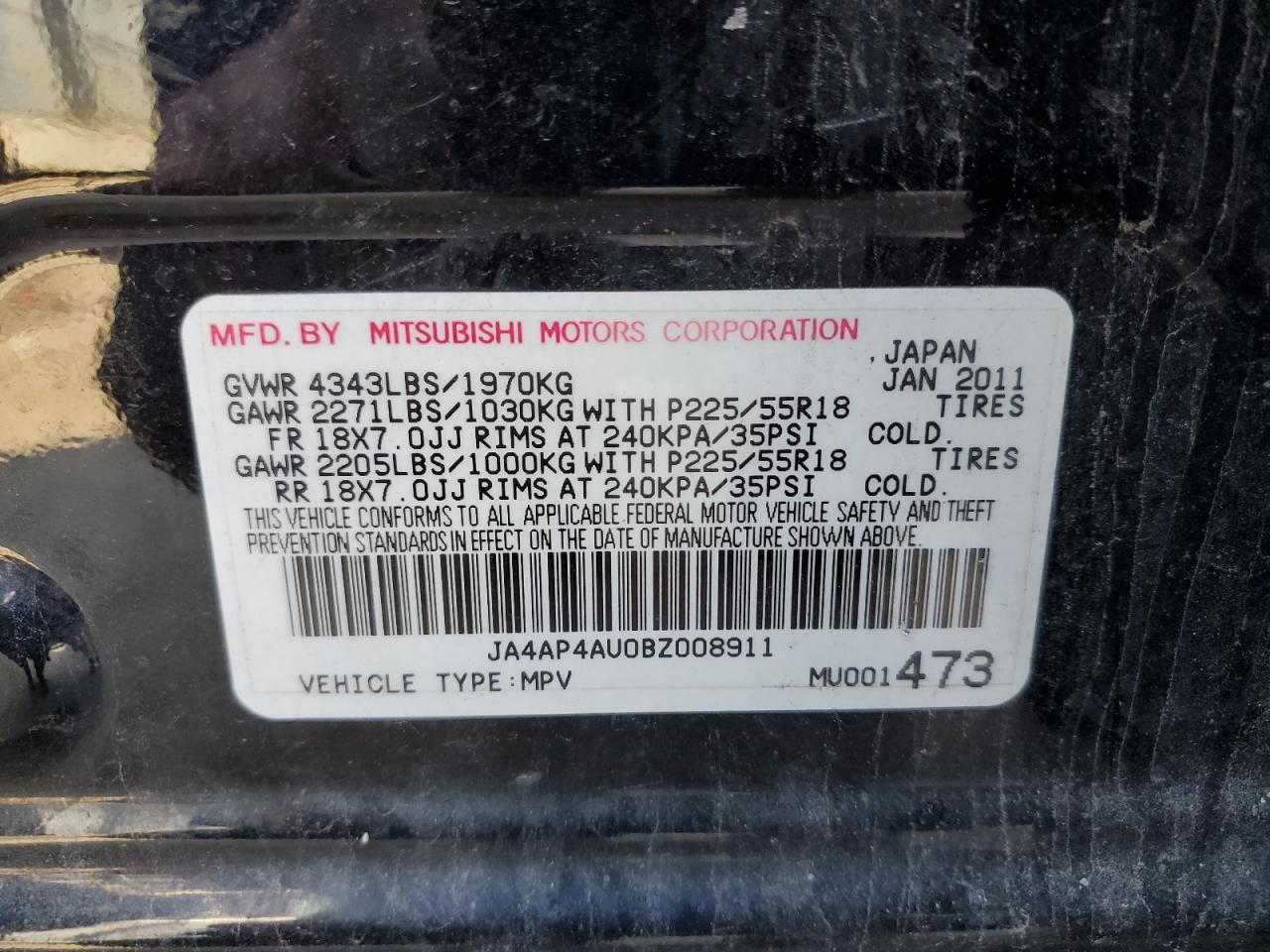 Lot #2961856256 2011 MITSUBISHI OUTLANDER