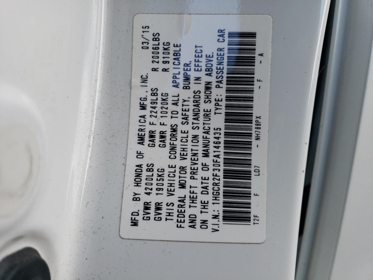 Lot #3026983783 2015 HONDA ACCORD LX