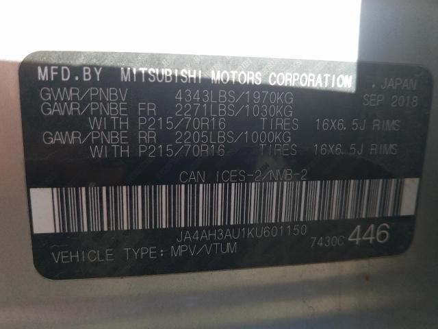2019 MITSUBISHI RVR SE JA4AH3AU1KU601150