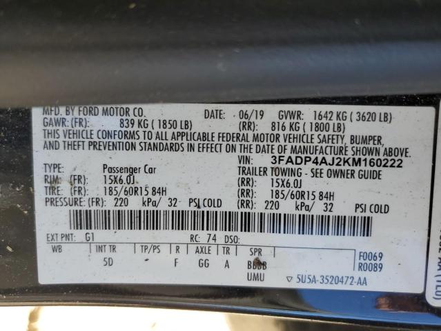 2019 FORD FIESTA S - 3FADP4AJ2KM160222