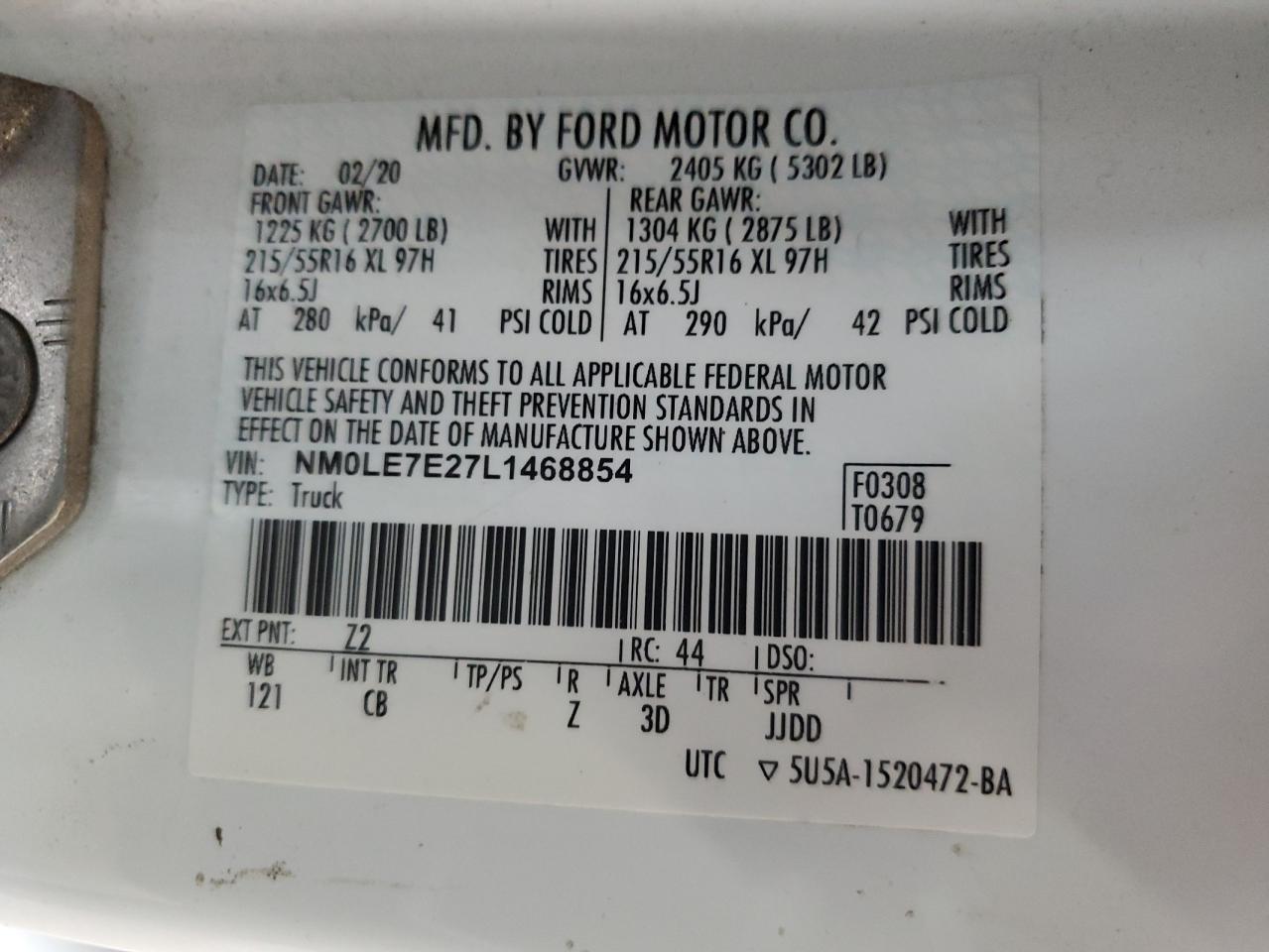 Lot #2977021731 2020 FORD TRANSIT CO