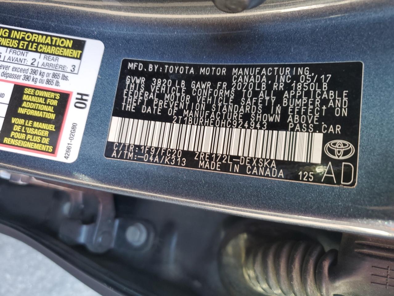 Lot #3025977970 2017 TOYOTA COROLLA L