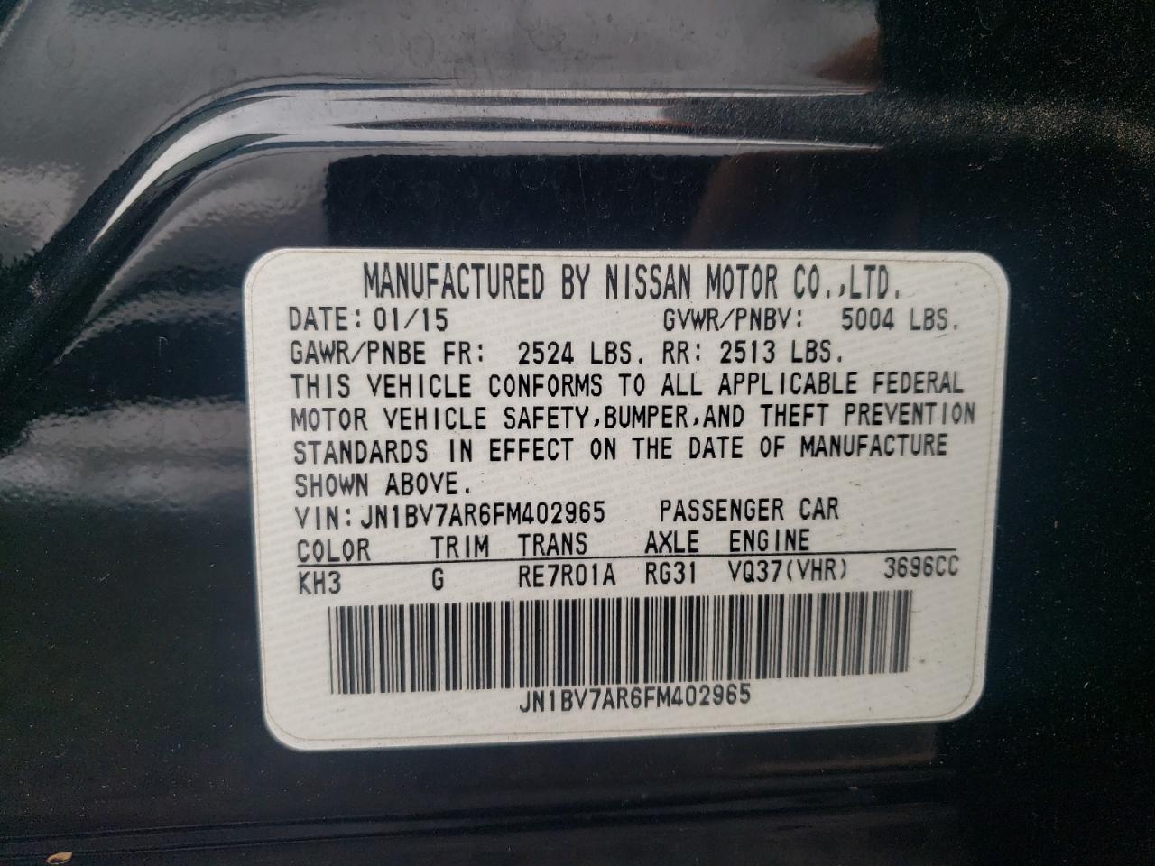 JN1BV7AR6FM402965 - 2015 INFINITI Q50 - #80500544