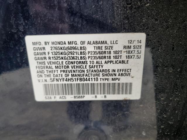 2015 HONDA PILOT EXL - 5FNYF4H51FB044110