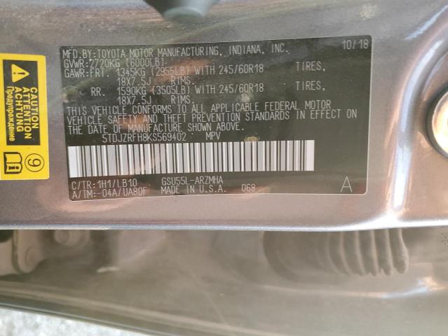 2019 TOYOTA HIGHLANDER - 5TDJZRFH8KS569402