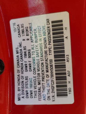 2017 HONDA CIVIC EX - 2HGFC2F7XHH508700