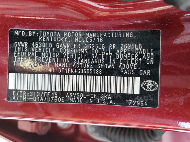 2016 TOYOTA CAMRY LE - 4T1BF1FK4GU605188