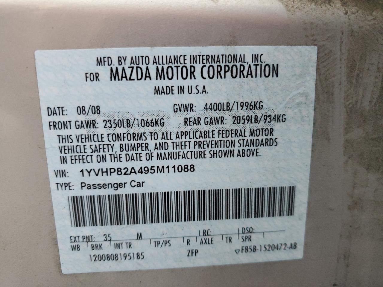 Lot #3036960735 2009 MAZDA 6 I