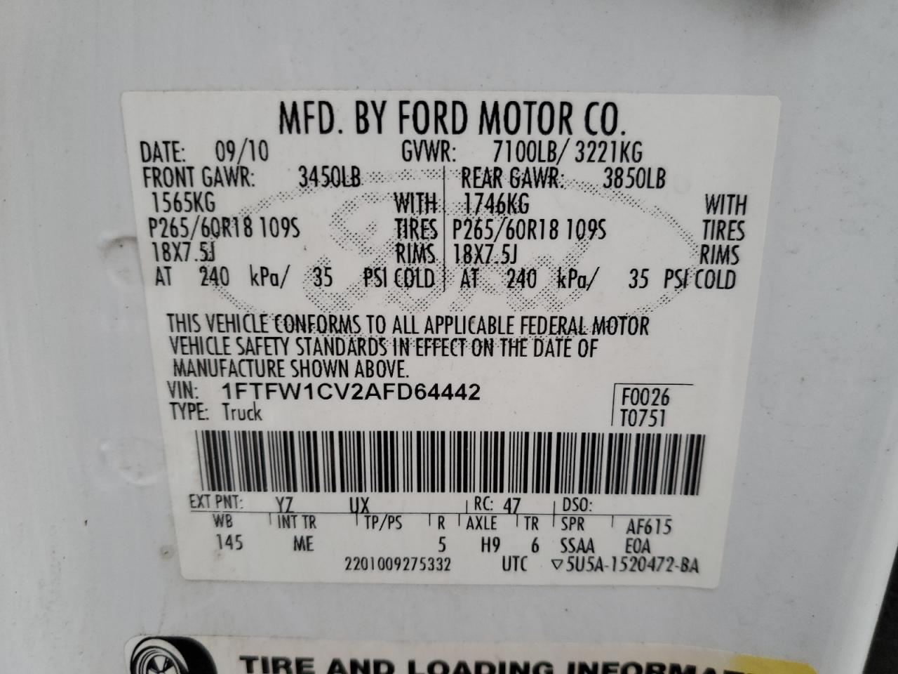 Lot #2996661624 2010 FORD F150 SUPER