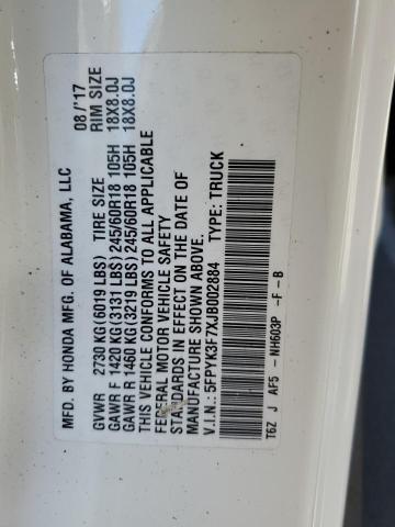 2018 HONDA RIDGELINE - 5FPYK3F7XJB002884