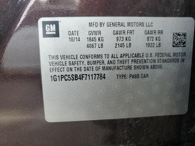 2015 CHEVROLET CRUZE LT 1G1PC5SB4F7117784