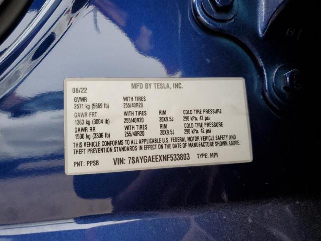 2022 TESLA MODEL Y - 7SAYGAEEXNF533803