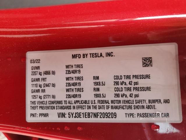 2022 TESLA MODEL 3 - 5YJ3E1EB7NF209209