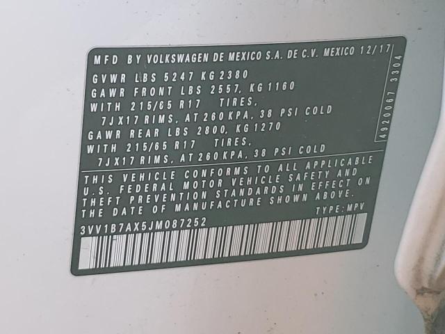 2018 VOLKSWAGEN TIGUAN S - 3VV1B7AX5JM087252