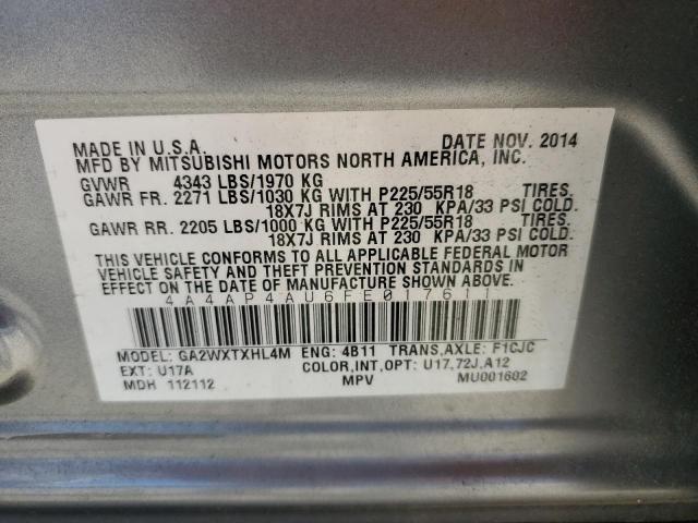 2015 MITSUBISHI OUTLANDER - 4A4AP4AU6FE017611