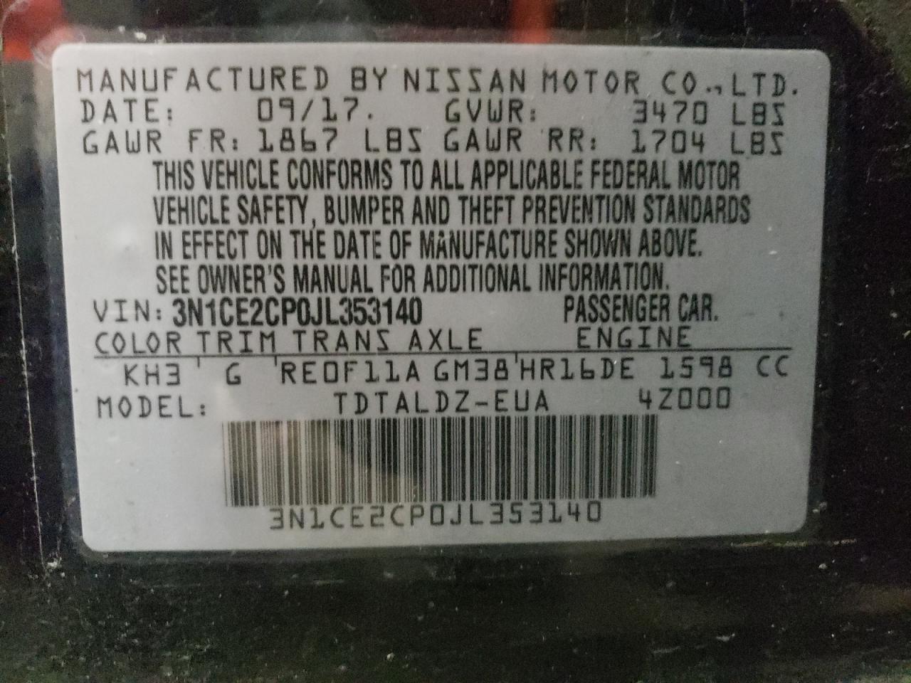 Lot #3028597931 2018 NISSAN VERSA NOTE