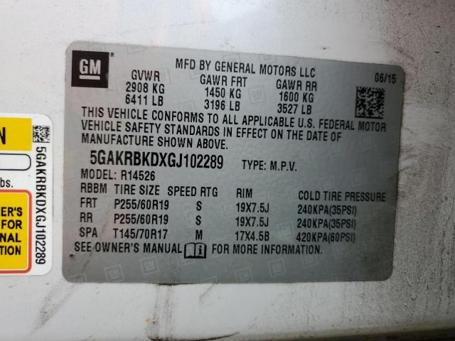 2016 BUICK ENCLAVE - 5GAKRBKDXGJ102289