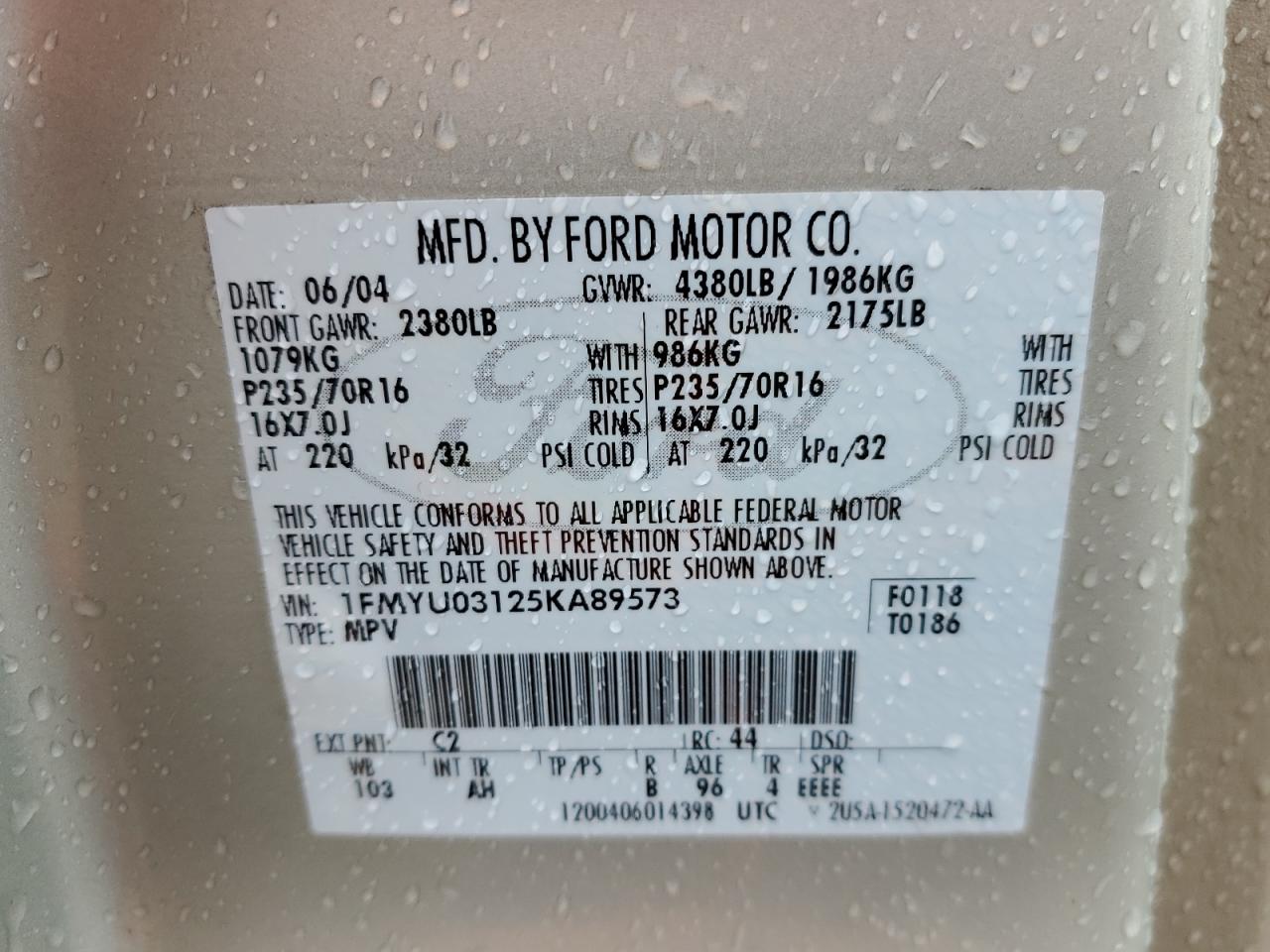 Lot #3003902605 2005 FORD ESCAPE