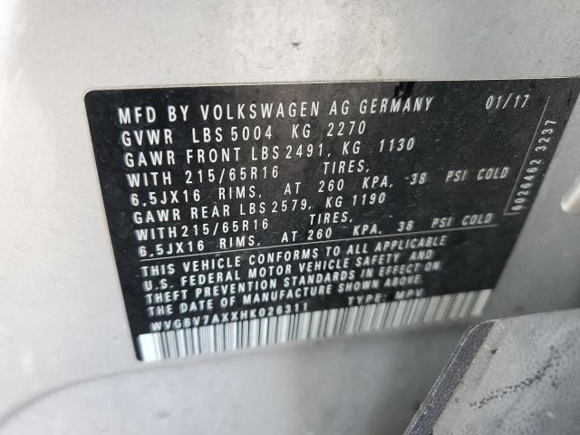 2017 VOLKSWAGEN TIGUAN S - WVGBV7AXXHK026311