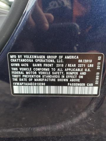 VIN 1VWAP7A34EC013290 2014 Volkswagen Passat, S no.12