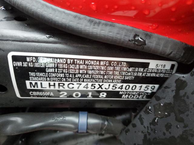 2018 HONDA CBR650 FA MLHRC745XJ5400159