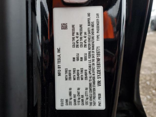2022 TESLA MODEL 3 - 5YJ3E1EB7NF189771