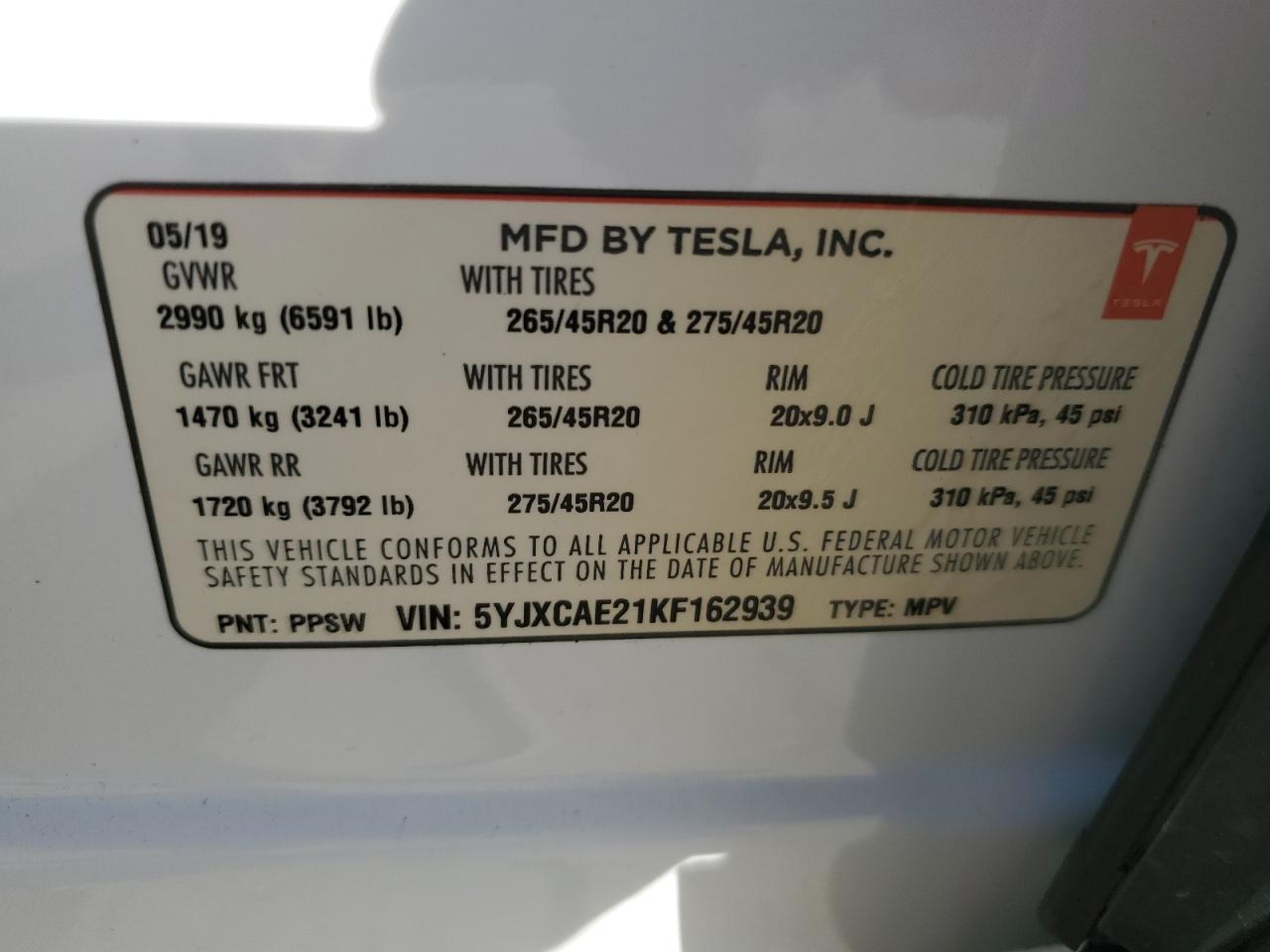 Lot #2991371845 2019 TESLA MODEL X