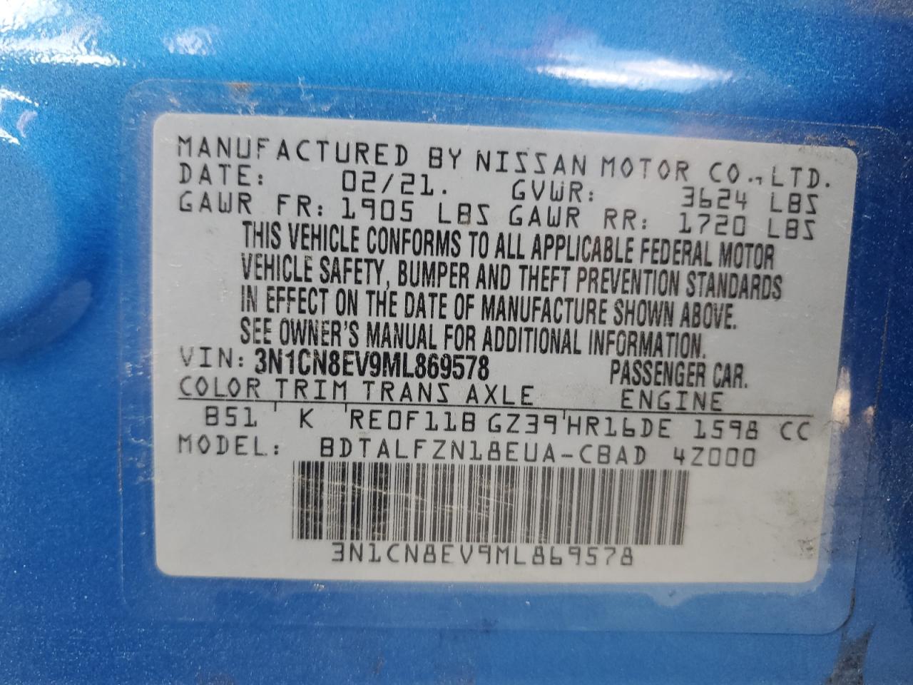 Lot #2972191134 2021 NISSAN VERSA SV