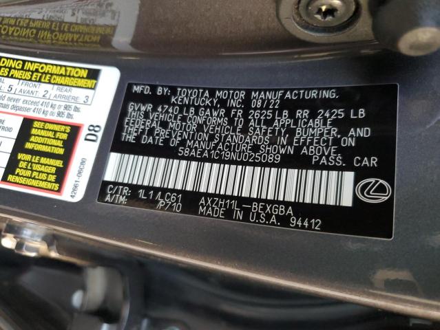 VIN 58AEA1C19NU025089 2022 Lexus ES, 300H Base no.12