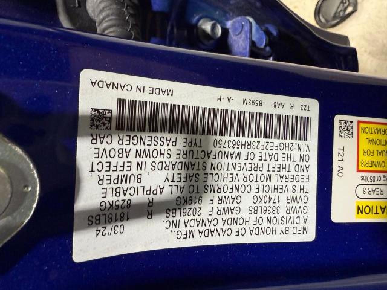 Lot #2986564268 2024 HONDA CIVIC LX