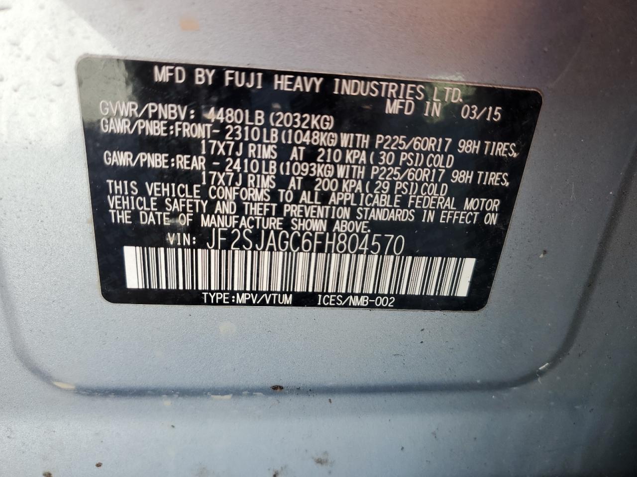 Lot #2995757499 2015 SUBARU FORESTER 2