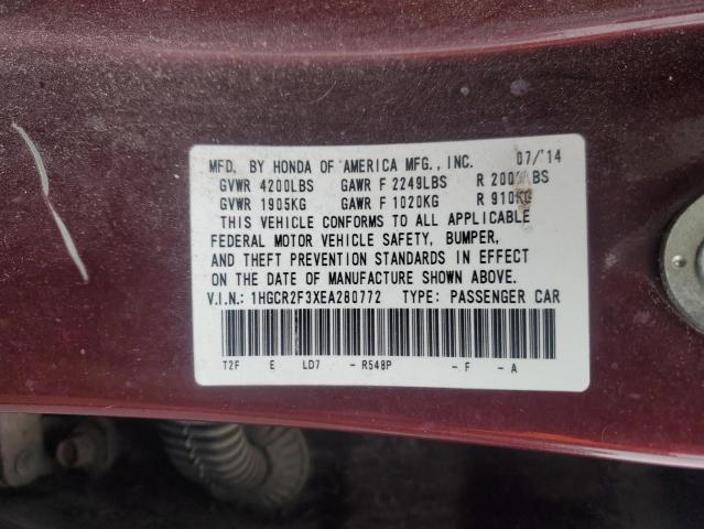 VIN 1HGCR2F3XEA280772 2014 HONDA ACCORD no.12