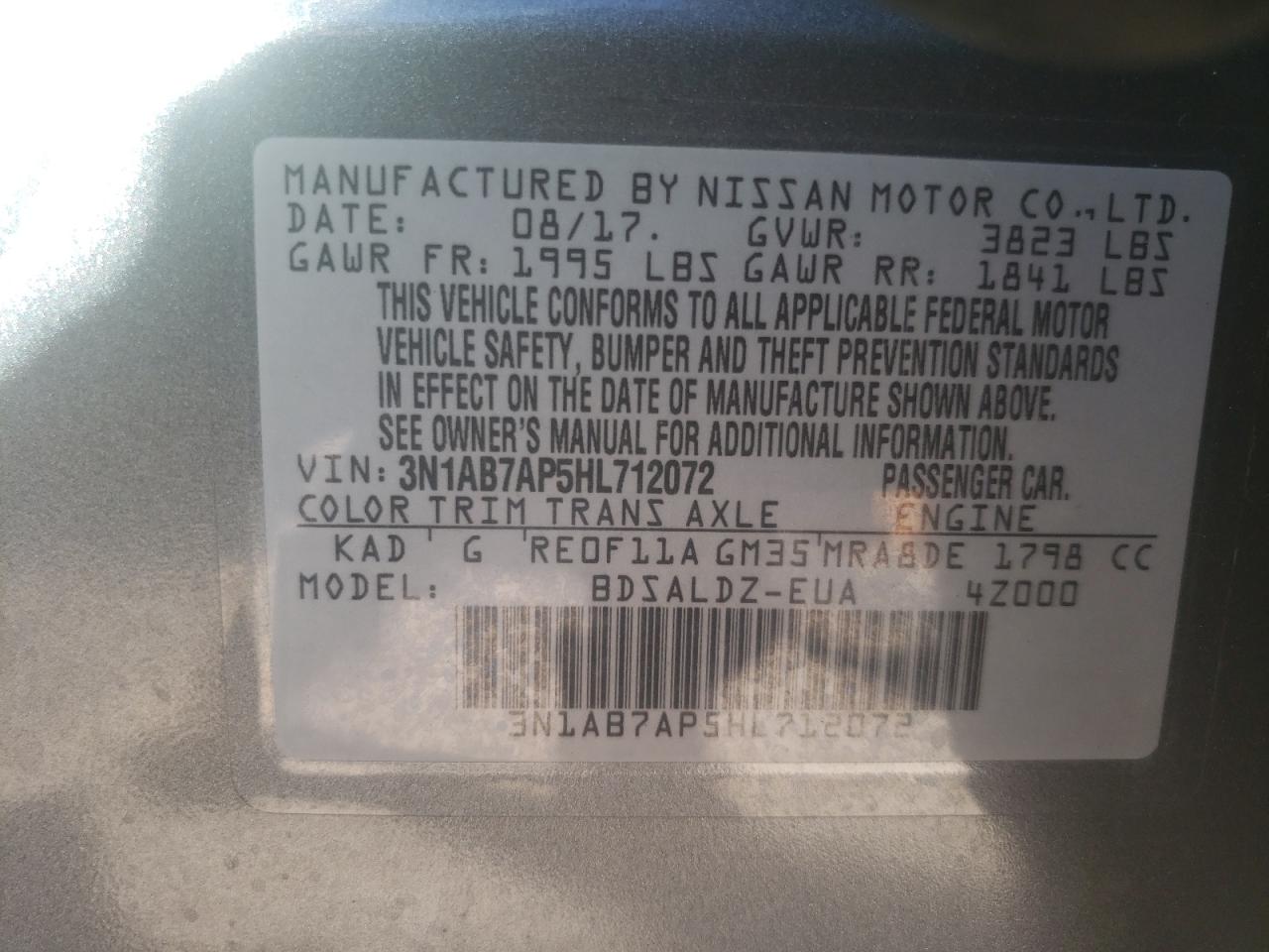 Lot #3022273449 2017 NISSAN SENTRA S