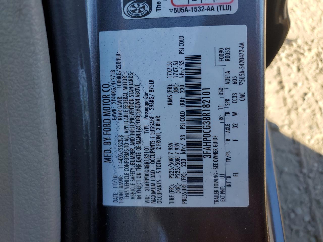 Lot #3034431766 2011 FORD FUSION SEL