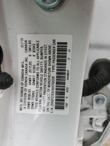 2HGFC1E51KH702209 2019 HONDA CIVIC