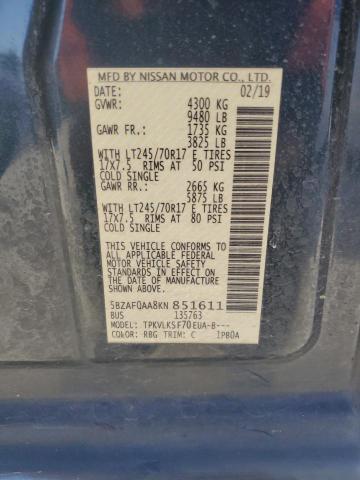 2019 NISSAN NV 3500 5BZAF0AA8KN851611