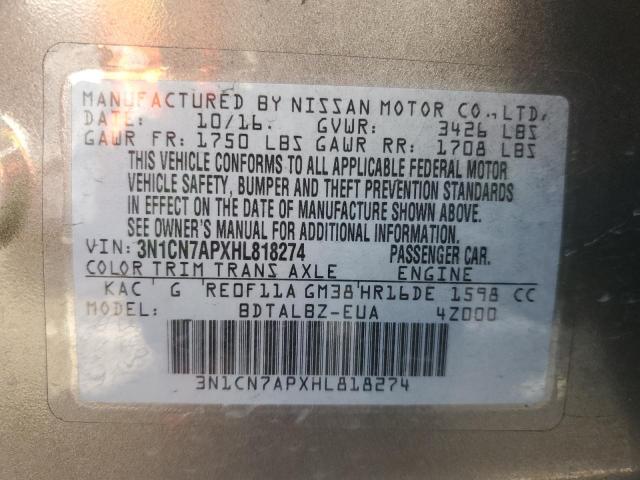 VIN 3N1CN7APXHL818274 2017 Nissan Versa, S no.12