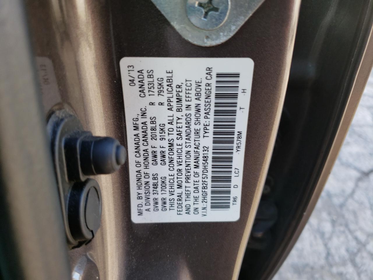 Lot #3033327882 2013 HONDA CIVIC LX