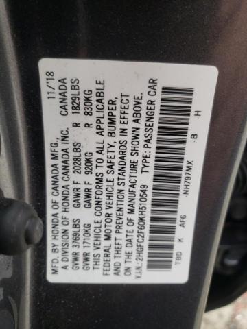 2HGFC2F60KH510549 2019 HONDA CIVIC